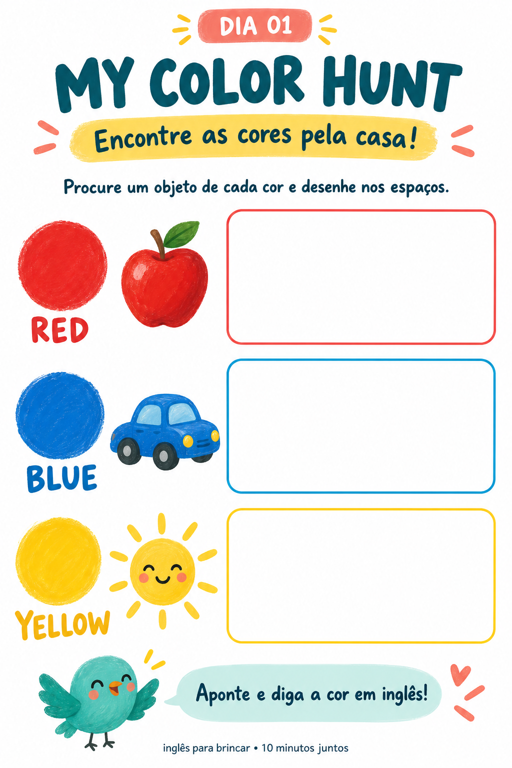 Caça às cores com espaços para desenhar